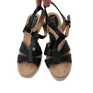 BOC Size 9 Black Platform Wedge Open Toe Strappy Sandals Born Concept M/W